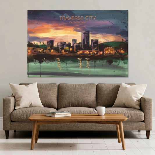 Traverse City Downtown Skyline - Canvas Wall Art - Sofa - 60x40