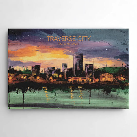 Traverse City Downtown Skyline - Canvas Wall Art