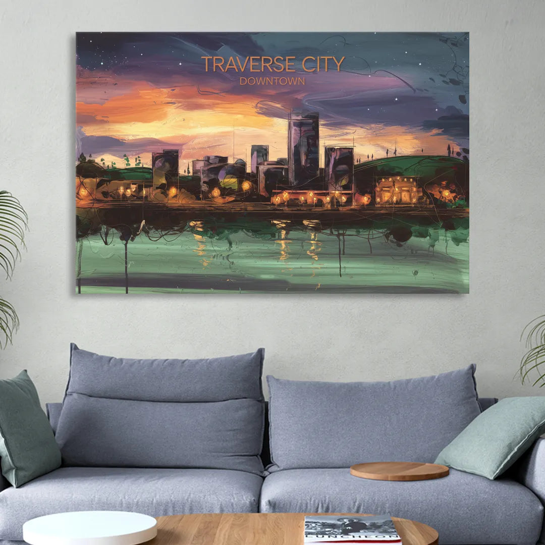 Traverse City Downtown Skyline Sitting Room - Canvas Wall Art