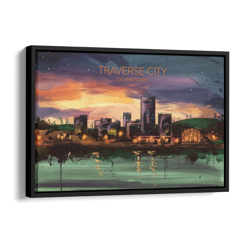 Traverse City Downtown Skyline Side - Black Canvas Wall Art