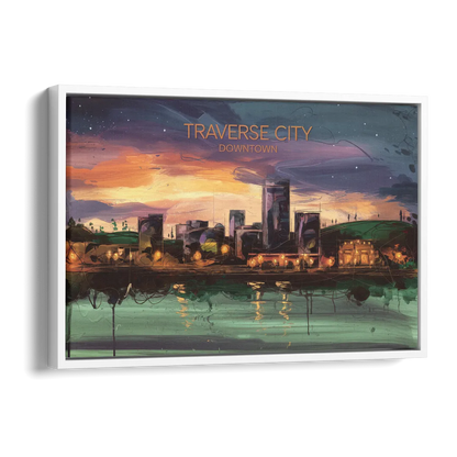 Traverse City Downtown Skyline Side - White Canvas Wall Art