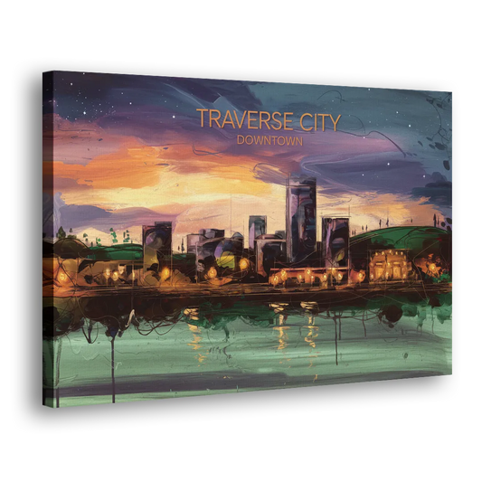 Traverse City Downtown Skyline Side - Canvas Wall Art