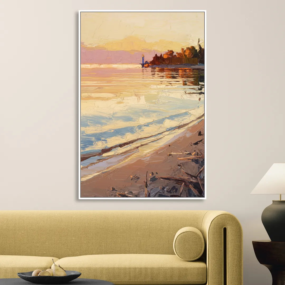 Traverse City Grand Traverse Bay Sitting Room - White Canvas Wall Art