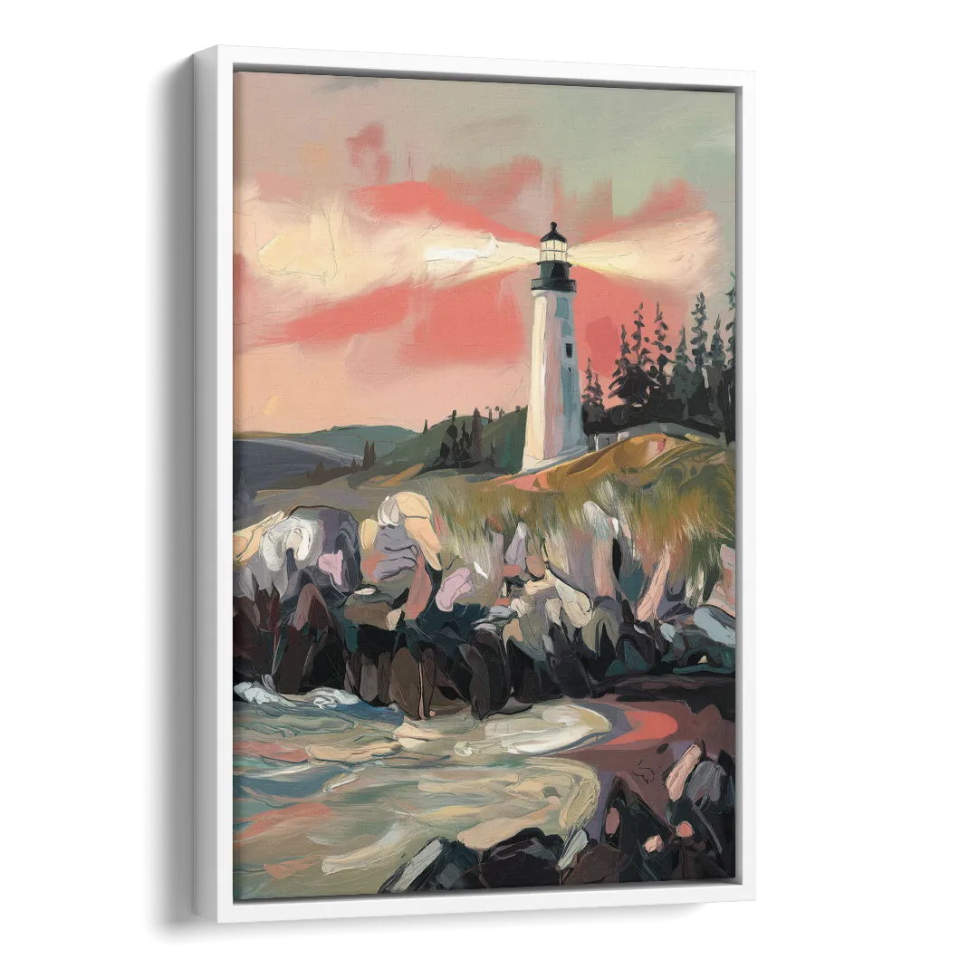 Traverse City Lighthouse View Side - White Canvas Wall Art
