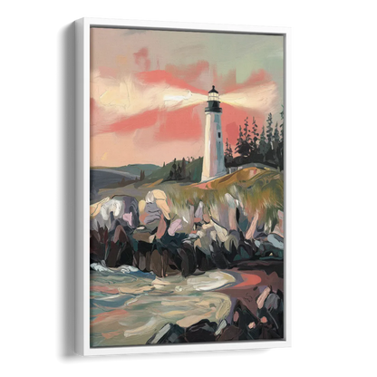 Traverse City Lighthouse View Side - White Canvas Wall Art