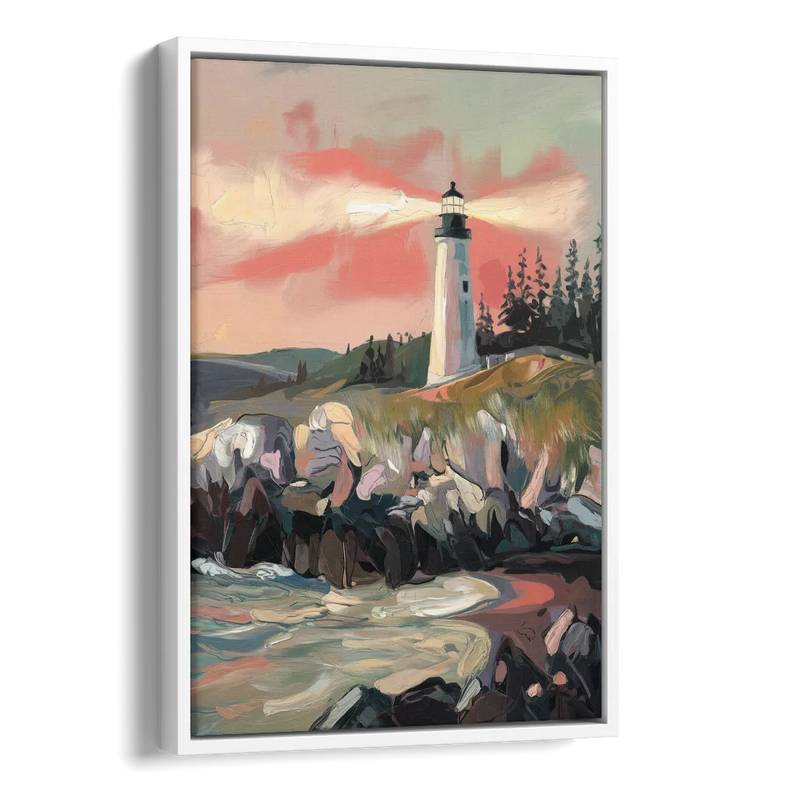 Traverse City Lighthouse View Side - White Canvas Wall Art