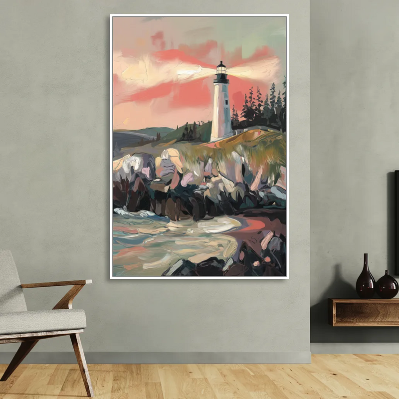 Traverse City Lighthouse View Sitting Room - White Canvas Wall Art