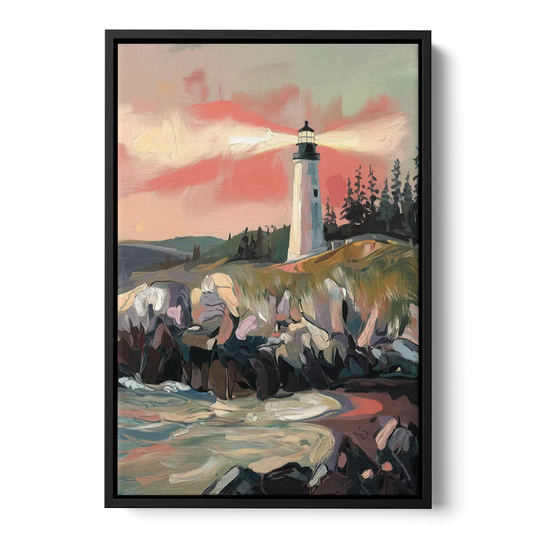 Traverse City Lighthouse View Front - Black Canvas Wall Art