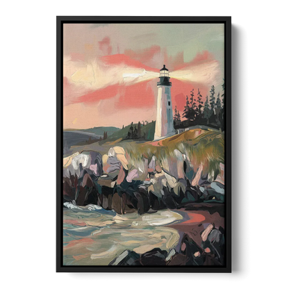 Traverse City Lighthouse View Front - Black Canvas Wall Art
