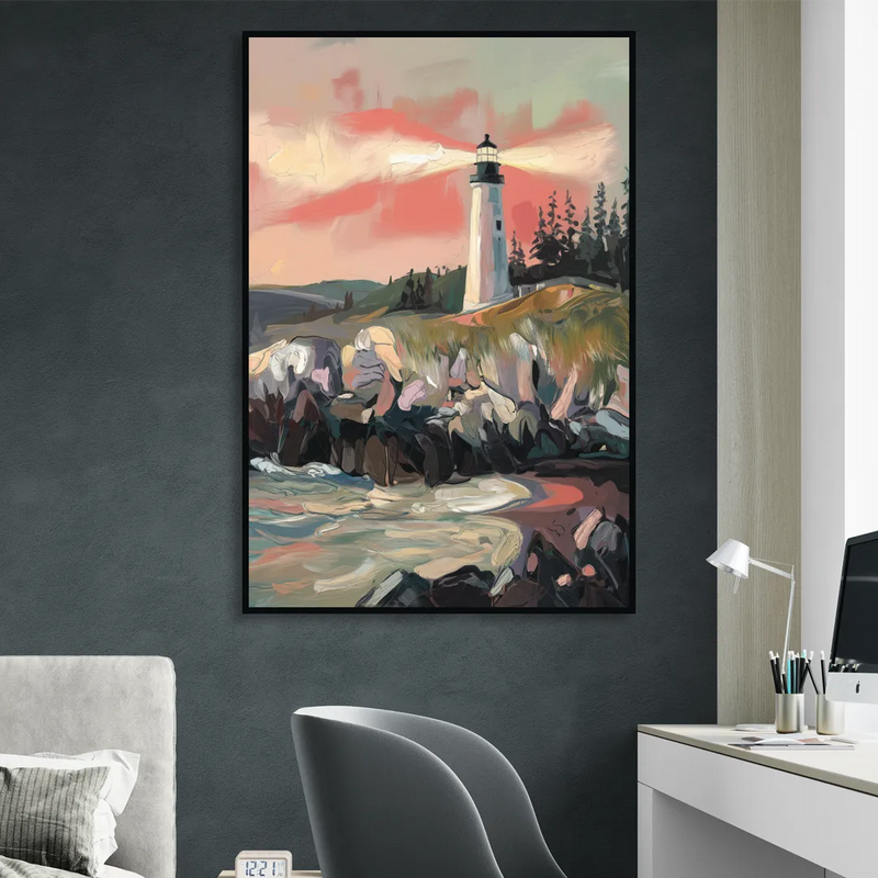 Traverse City Lighthouse View Sitting Room - Black Canvas Wall Art
