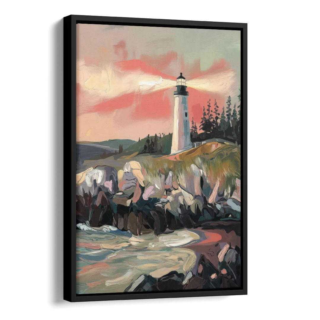 Traverse City Lighthouse View Side - Black Canvas Wall Art