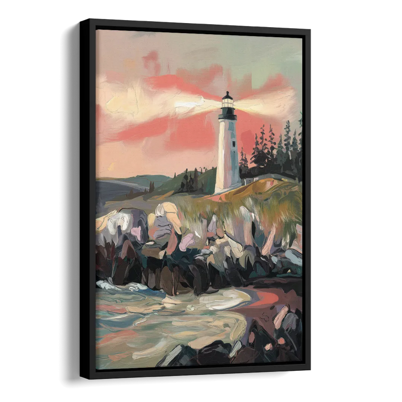 Traverse City Lighthouse View Side - Black Canvas Wall Art