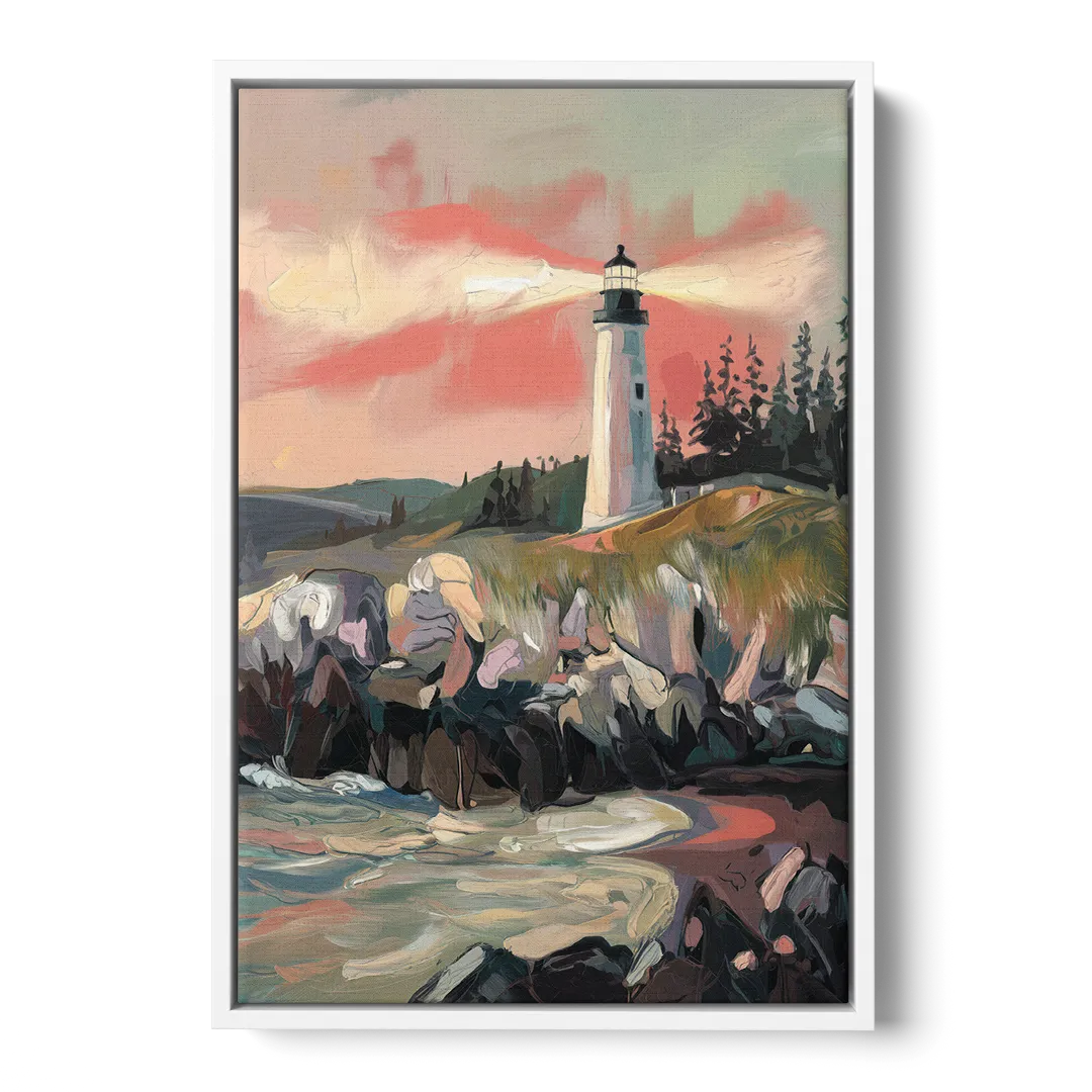 Traverse City Lighthouse View Front - White Canvas Wall Art