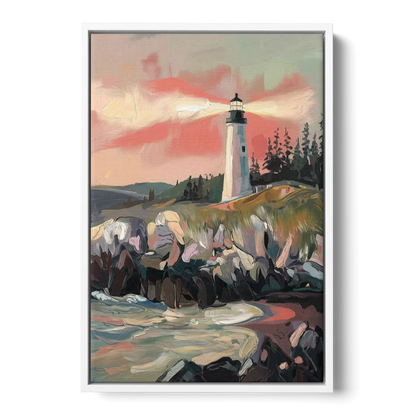 Traverse City Lighthouse View Front - White Canvas Wall Art
