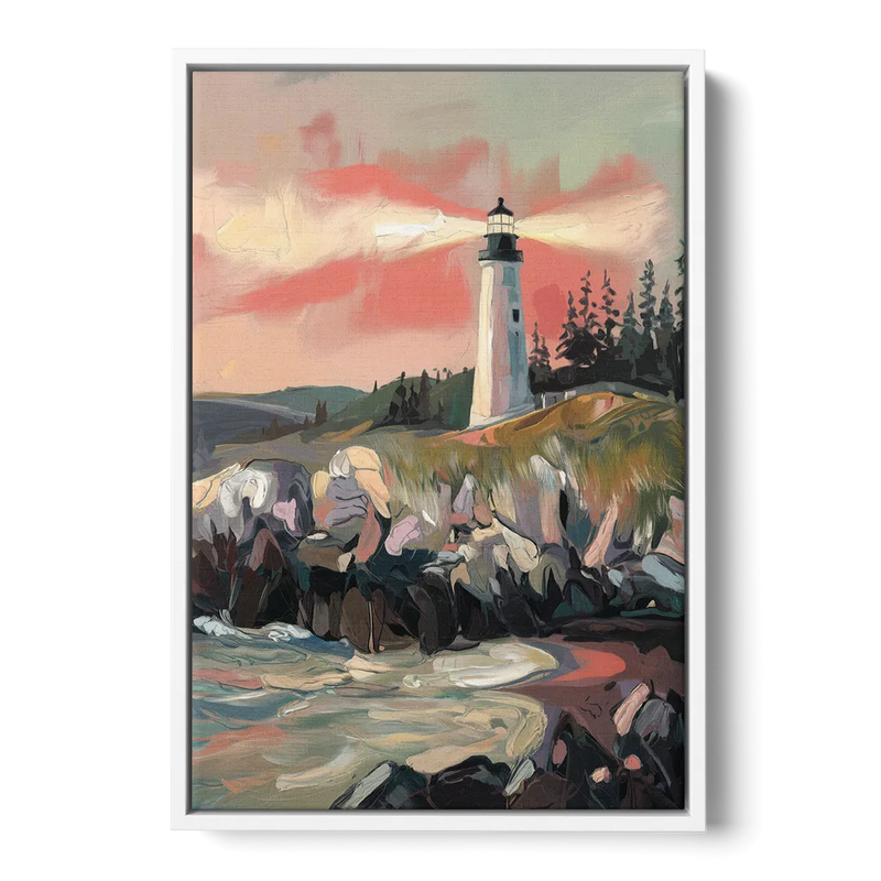 Traverse City Lighthouse View Front - White Canvas Wall Art