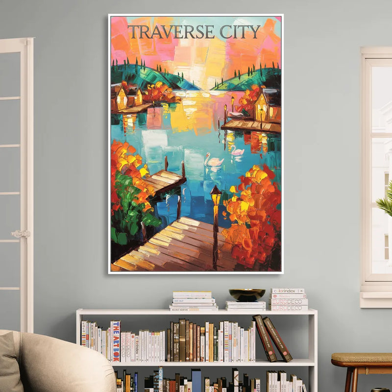 Traverse City Scenic Waterfront Sitting Room - White Canvas Wall Art