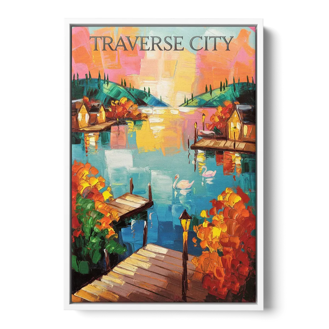 Traverse City Scenic Waterfront Front - White Canvas Wall Art