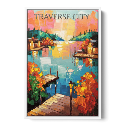Traverse City Scenic Waterfront Front - White Canvas Wall Art