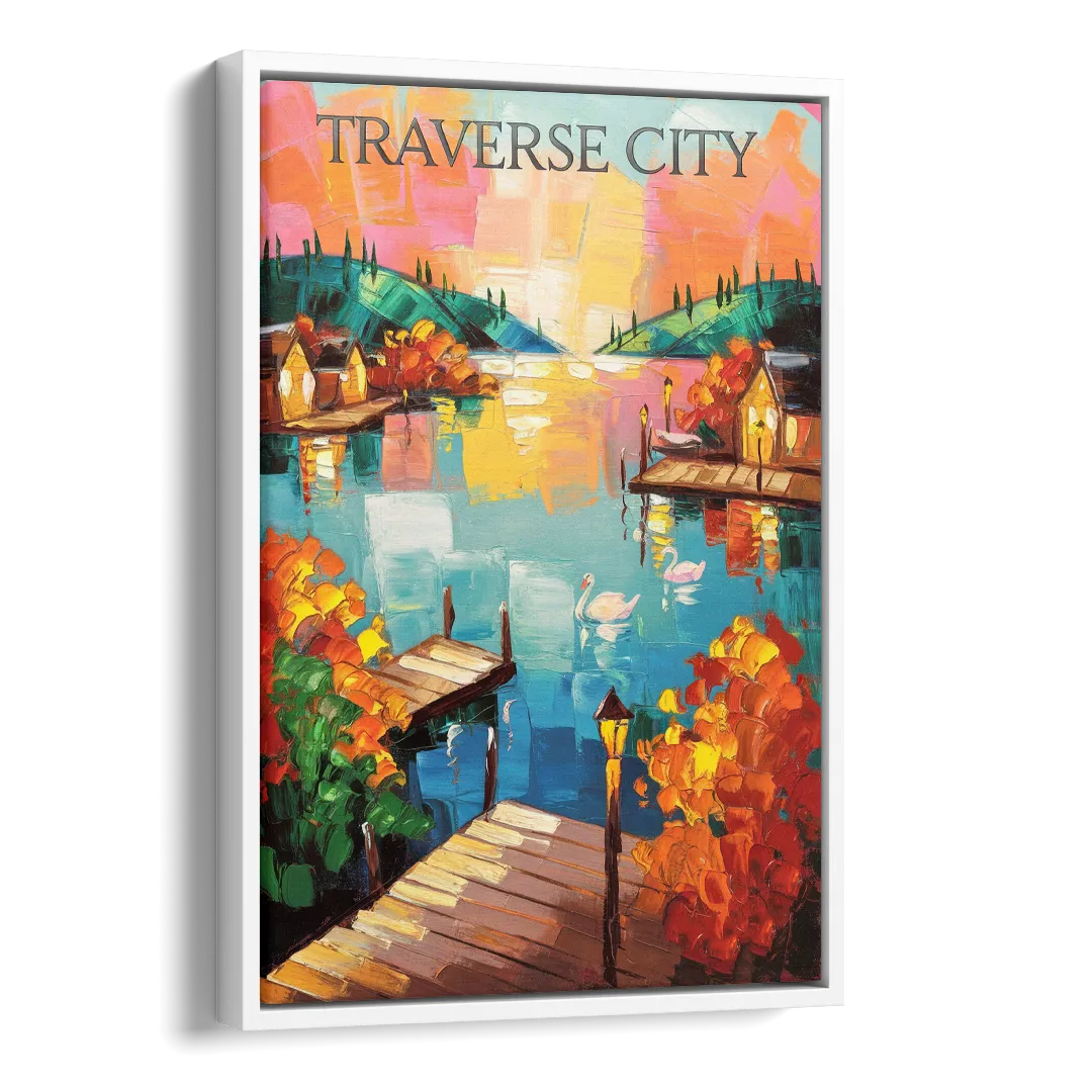 Traverse City Scenic Waterfront Side - White Canvas Wall Art