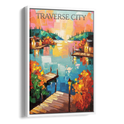 Traverse City Scenic Waterfront Side - White Canvas Wall Art