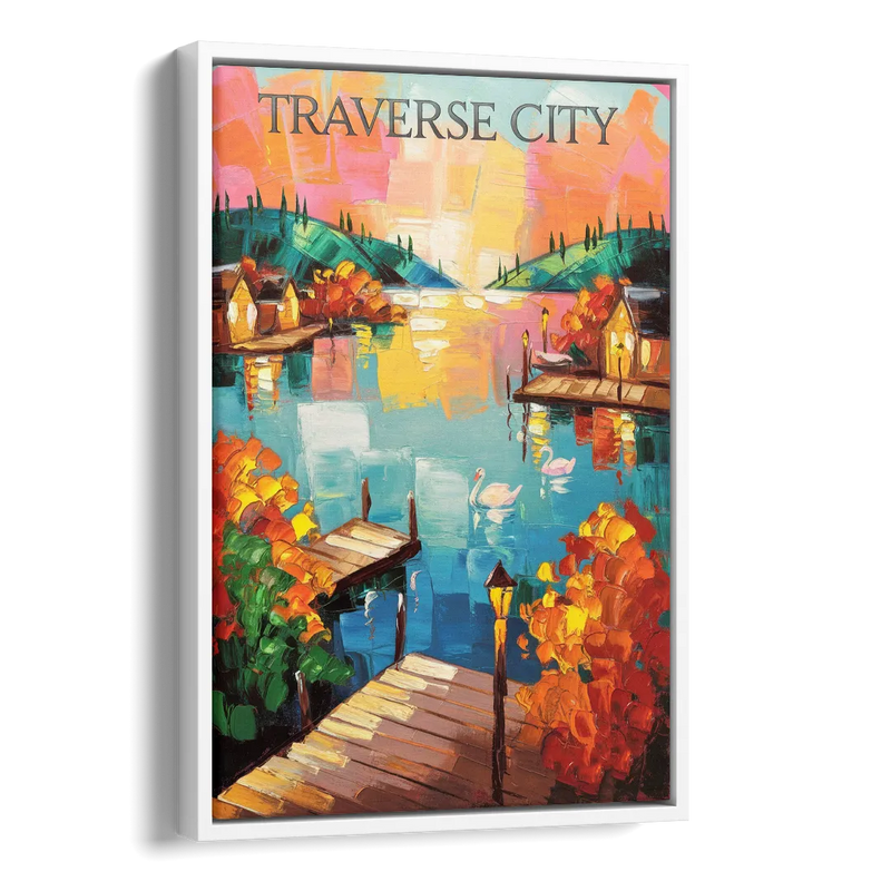 Traverse City Scenic Waterfront Side - White Canvas Wall Art