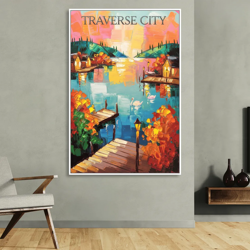 Traverse City Scenic Waterfront Living Room - White Canvas Wall Art