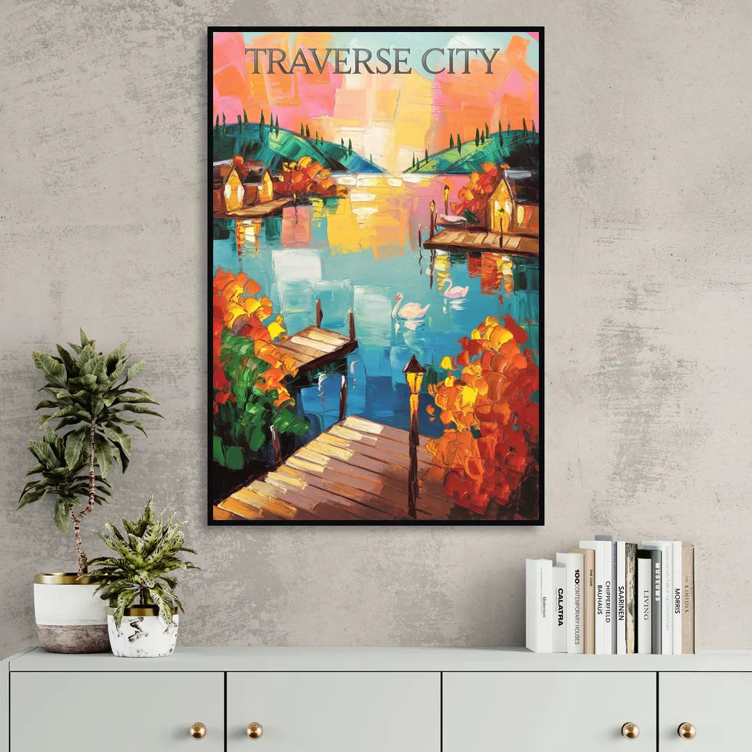 Traverse City Scenic Waterfront Sitting Room - Black Canvas Wall Art