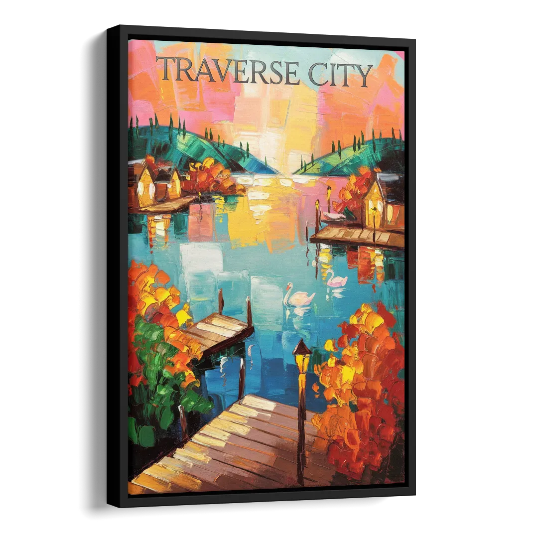 Traverse City Scenic Waterfront Side - Black Canvas Wall Art