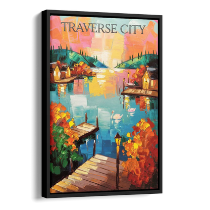 Traverse City Scenic Waterfront Side - Black Canvas Wall Art