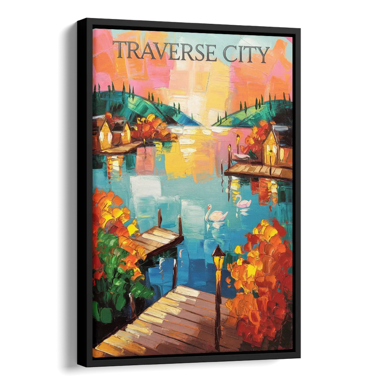 Traverse City Scenic Waterfront Side - Black Canvas Wall Art