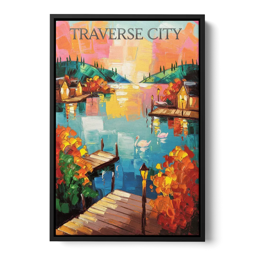 Traverse City Scenic Waterfront Front - Black Canvas Wall Art