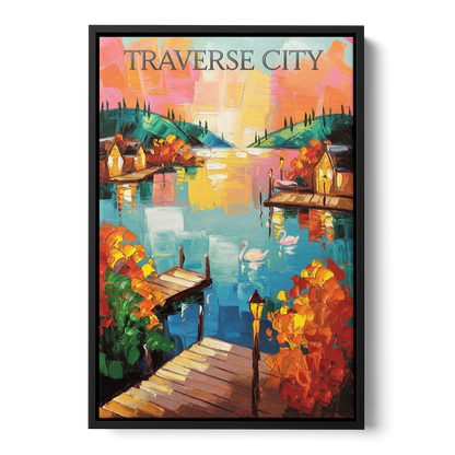 Traverse City Scenic Waterfront Front - Black Canvas Wall Art