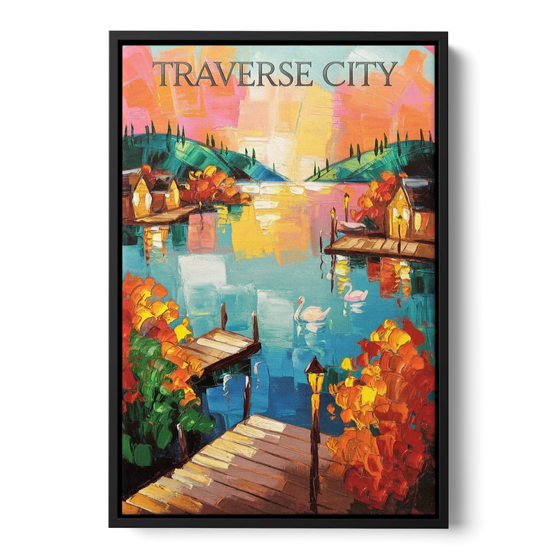 Traverse City Scenic Waterfront Front - Black Canvas Wall Art