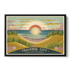 Traverse City Sunset Over Lake Michigan - Black Framed Canvas Wall Art - Front