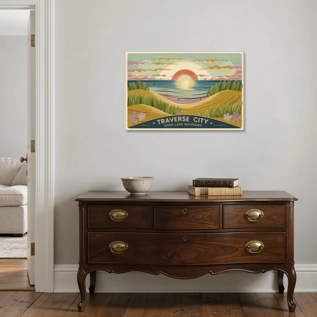 Traverse City Sunset Over Lake Michigan - Canvas Wall Art - Coffee Table - 36x24