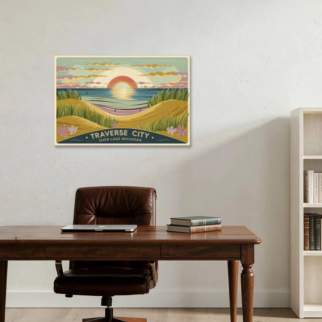 Traverse City Sunset Over Lake Michigan - Canvas Wall Art - Office - 36x24