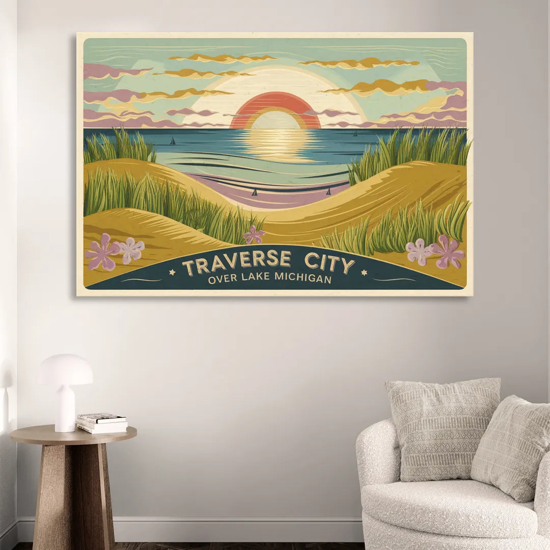 Traverse City Sunset Over Lake Michigan Sitting Room - Canvas Wall Art