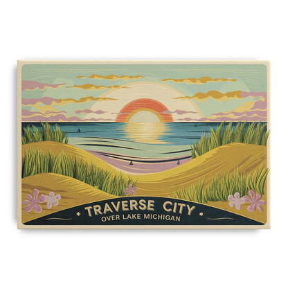 Traverse City Sunset Over Lake Michigan Front - Canvas Wall Art
