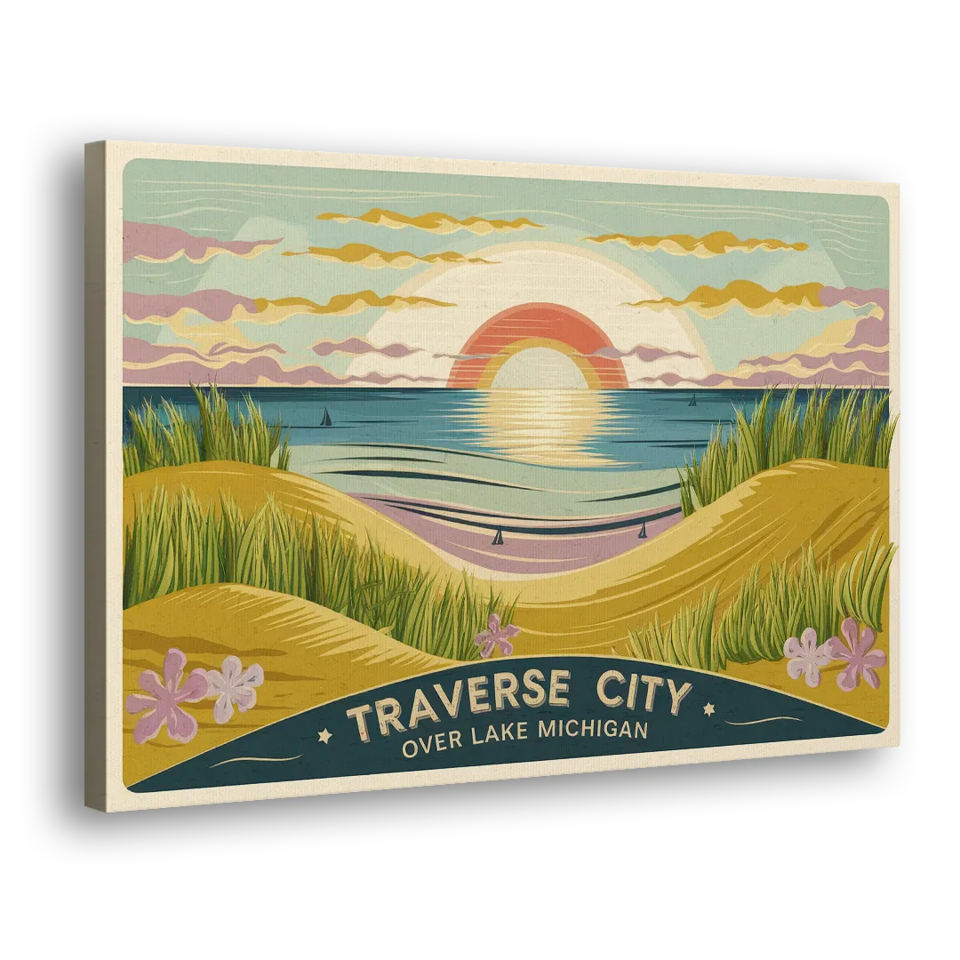 Traverse City Sunset Over Lake Michigan Side - Canvas Wall Art