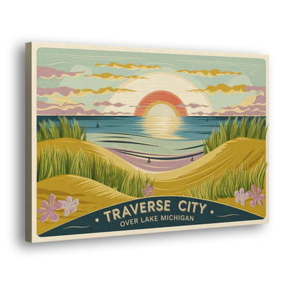 Traverse City Sunset Over Lake Michigan Side - Canvas Wall Art