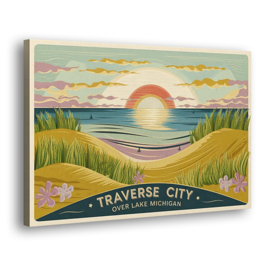 Traverse City Sunset Over Lake Michigan Side - Canvas Wall Art