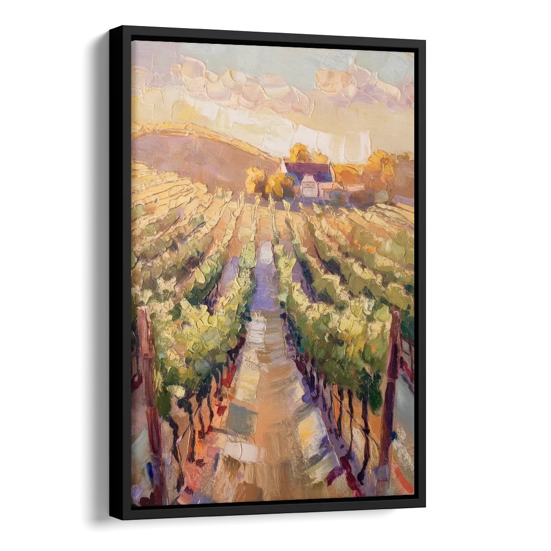 Traverse City Vineyard Scenery Side - Black Canvas Wall Art
