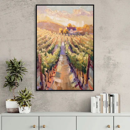 Traverse City Vineyard Scenery Living Room - Black Canvas Wall Art