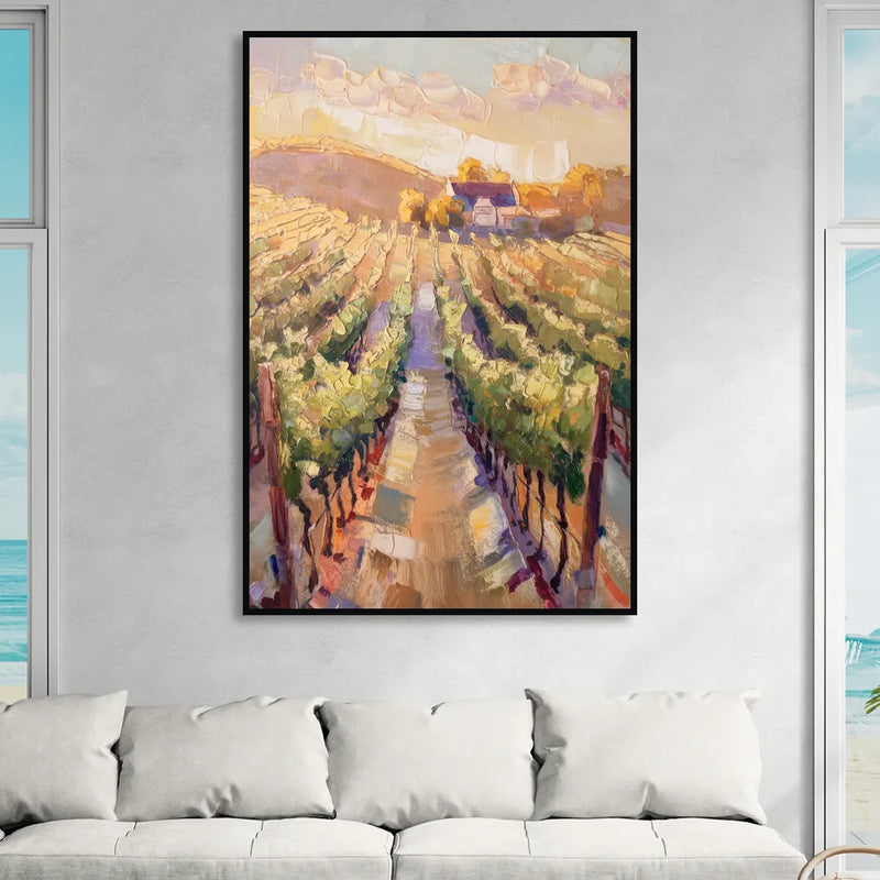 Traverse City Vineyard Scenery Sitting Room - Black Canvas Wall Art