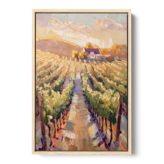 Traverse City Vineyard Scenery - Oak Framed Canvas Wall Art - Front