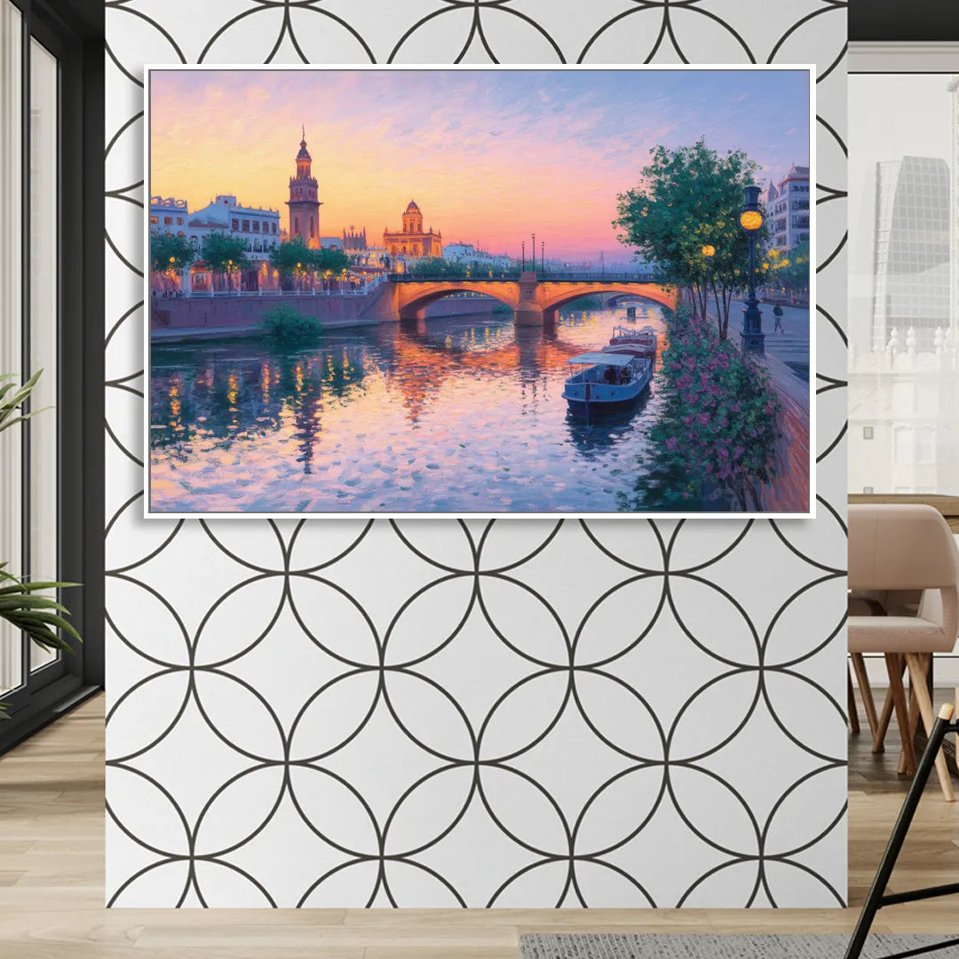 Triana Twilight Living Room - White Canvas Wall Art