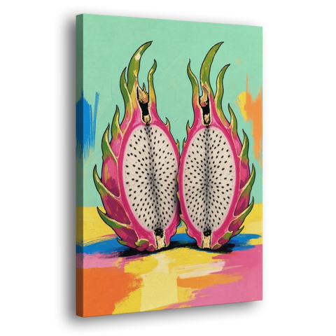 Tropical Kitchen Decor with Dragon Fruit Halves - Canvas Wall Art - Side