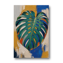 Tropical Teal Monstera Leaf Impasto - Canvas Wall Art - Front