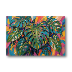 Tropical Wall Art of Monstera Leaves in Electric Color - Canvas Wall Art - Front