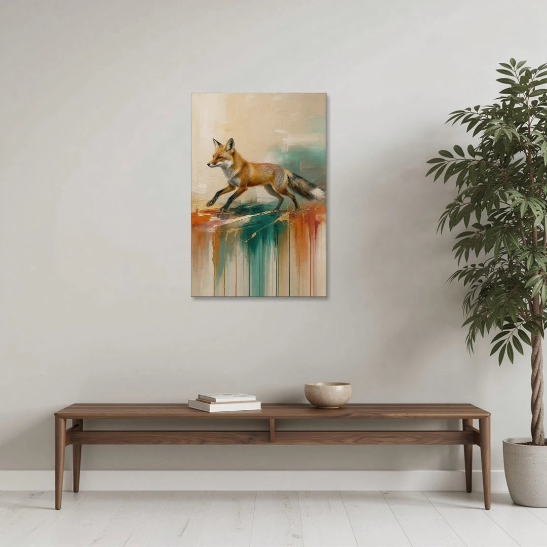 Trotting Fox in Teal Drips - Canvas Wall Art - Coffee Table - 24x36